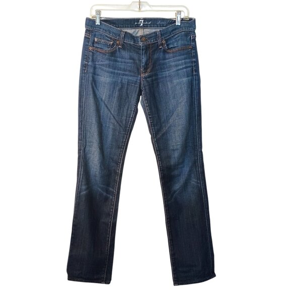 Women's 7 For All Mankind Blue Denim Straight Leg Jeans Size 28 - Picture 1 of 14